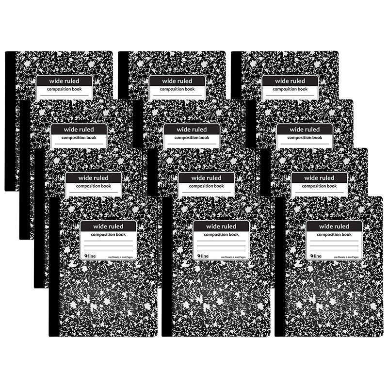 C-Line Products  Composition Wide Ruled Notebook - 100 Page - Black Marble - Pack of 12