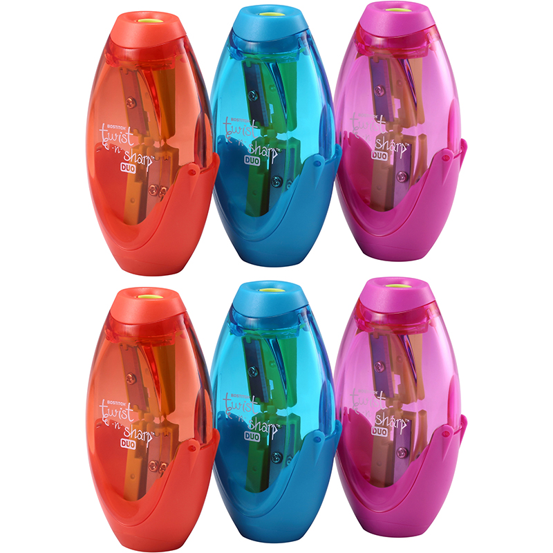 BOSPS2ASST-6 2 Hole Twist N Sharp Pencil Sharpener - Pack of 6