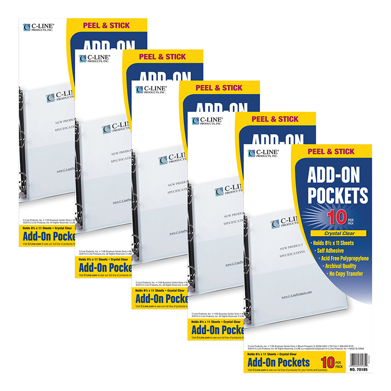 C-Line Products CLI70185-5 Add-on Filing Pocket Poly - Pack of 5