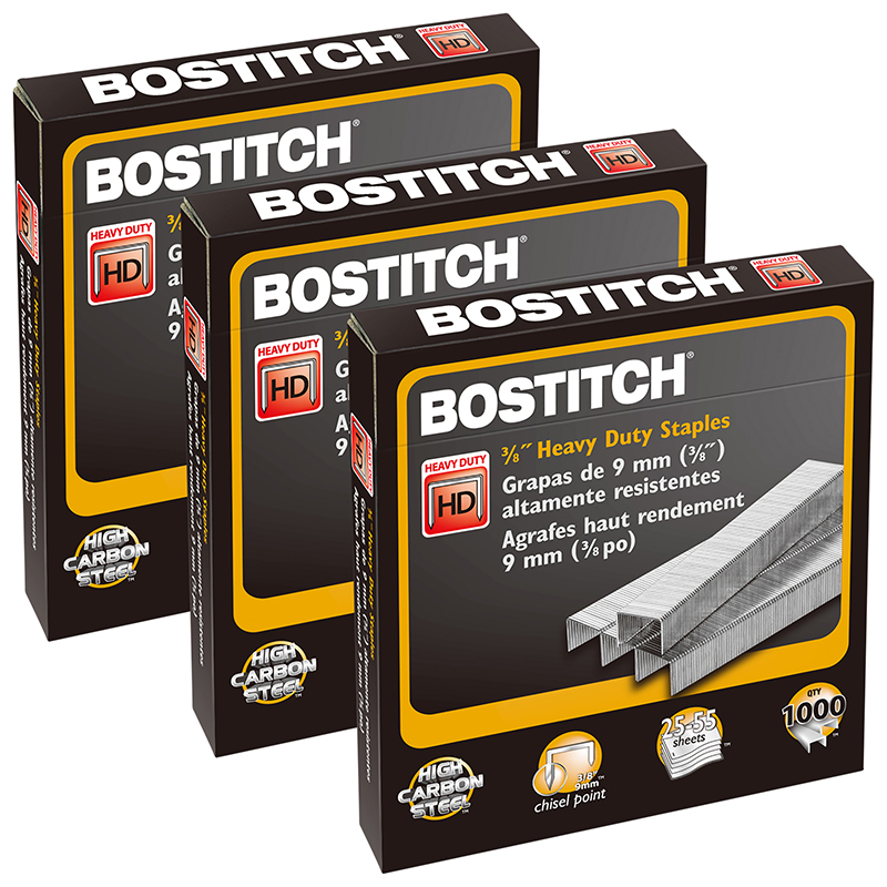 Premium Heavy Duty Staples, 3/8in., 1000 Per Pack, 3 Packs, 3000PK