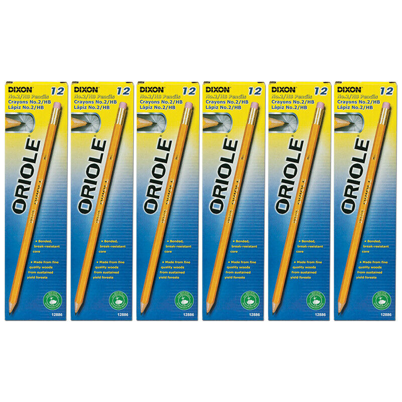 Oriole Wood-Cased Pencils, No 2 HB Soft, Pre-Sharpened, Yellow, 72PK