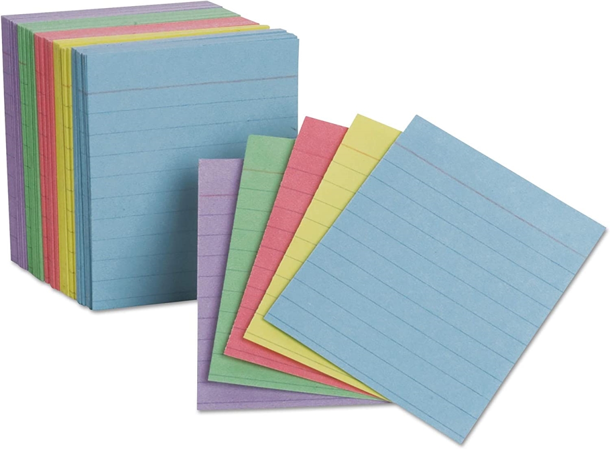 Mini Index Cards, 3" x 2.5", Ruled, Assorted Colors, 1200PK