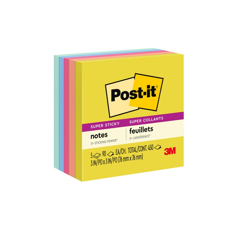 Super Sticky Notes, 3x3 in, Summer Joy Collection, 90 Sheets/Pad, 5 Pads/Pack, 2PK