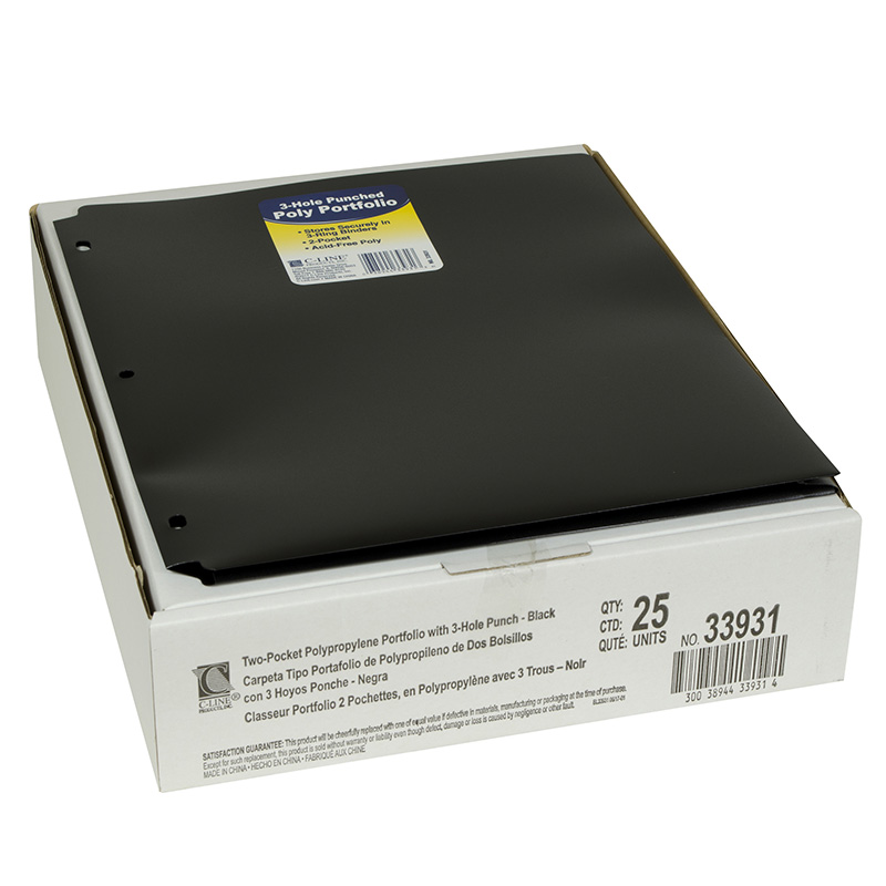 2 Pocket Poly Portfolio, Black - Pack of 25