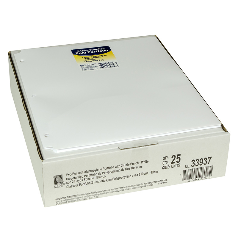 2 Pocket Poly Portfolio, White - Pack of 25