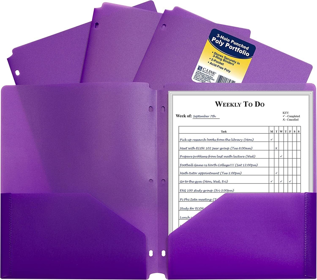 C-Line Products CLI33939-25 Two-Pocket Heavyweight Poly Portfolio Folder, Purple - Case of 25
