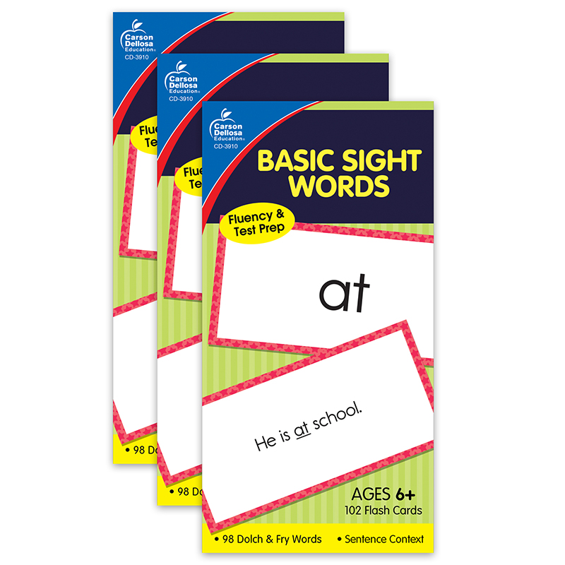 Basic Sight Words Flashcards, Pack of 3