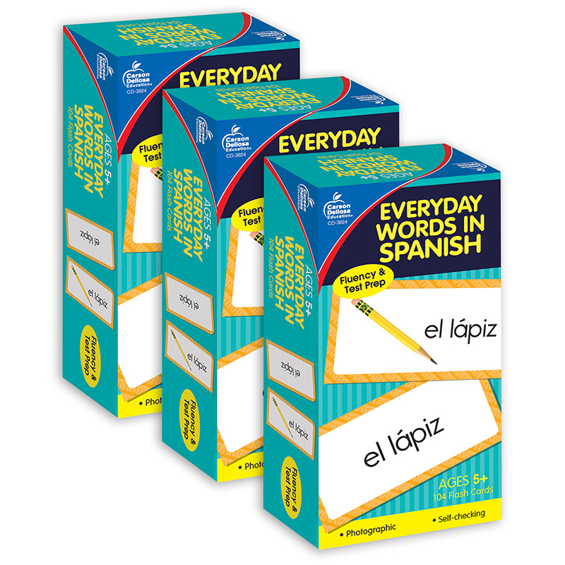 Everyday Spanish Words Flashcards, Pack of 3
