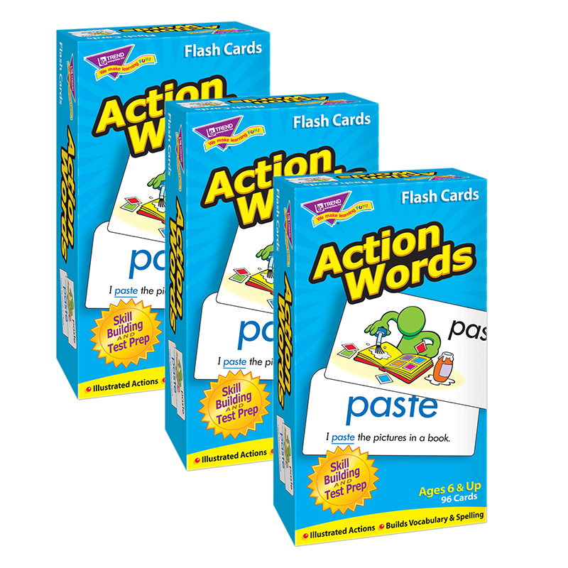Action Words Flash Cards, 96 per Box - Pack of 3