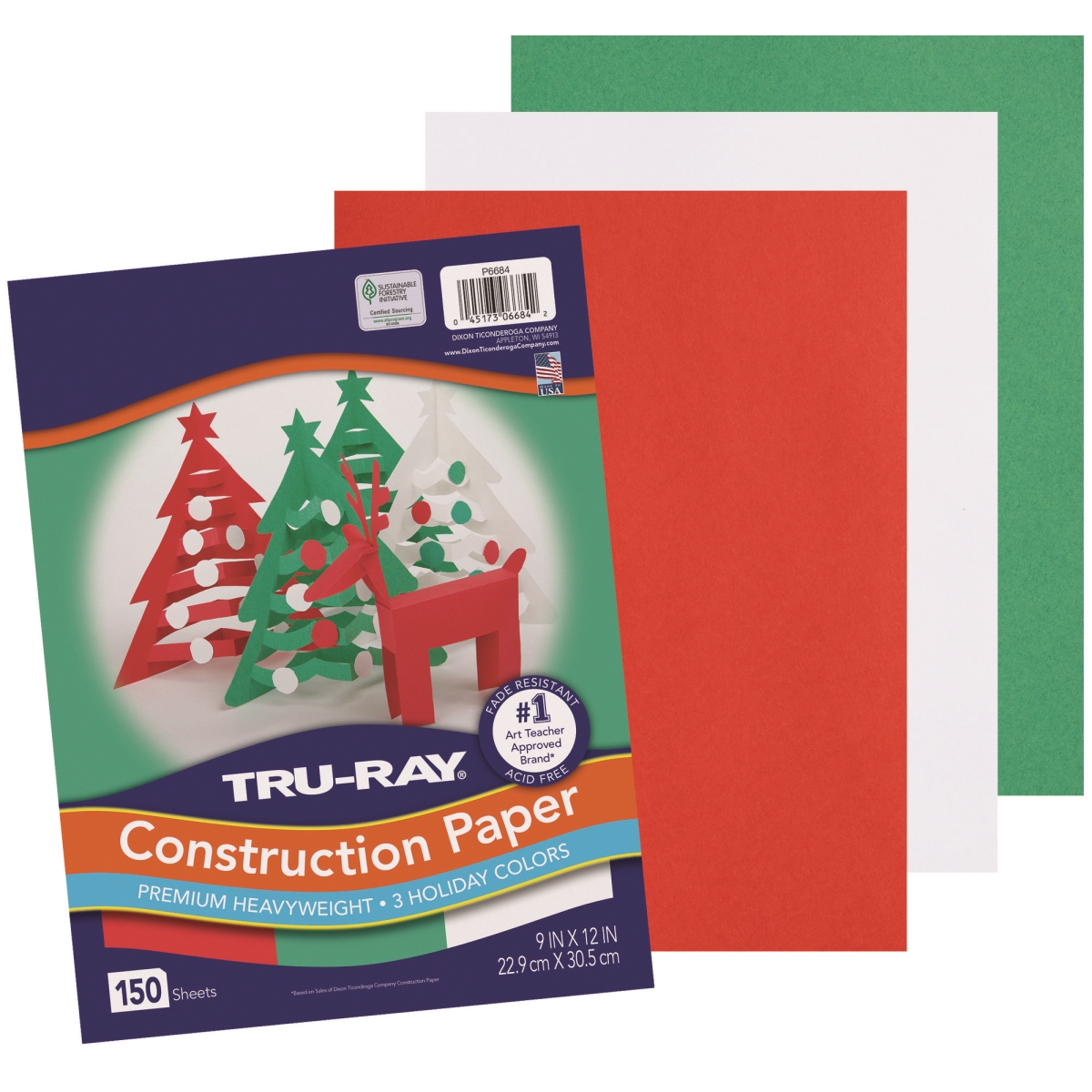 Picture of Dixon Ticonderoga PAC6684-3 Assorted Color Holiday Construction Paper, Pack of 3