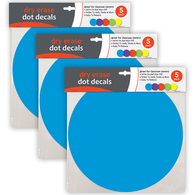 11 in. Dry Erase Dot Decals, Assorted Color - Pack of 3 - 5 per Pack
