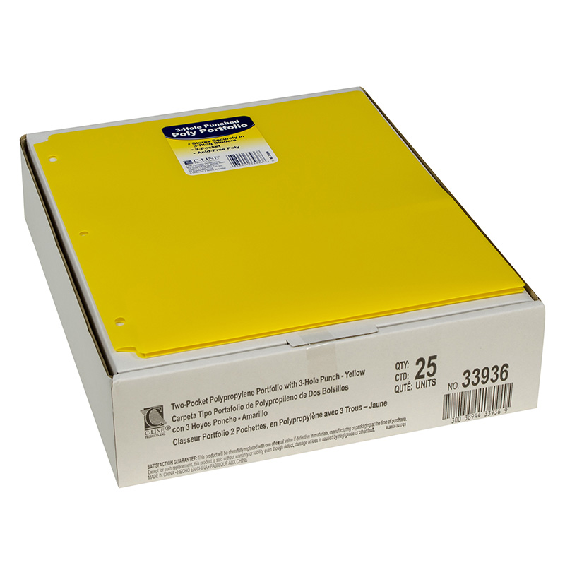 C-Line Products CLI33936-25 Yellow 2 Pocket Poly Portfolio, Pack of 25