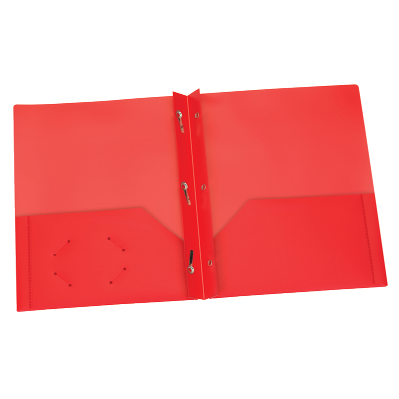 Red Poly 2 Pocket Portfolio with with Prong, Pack of 25