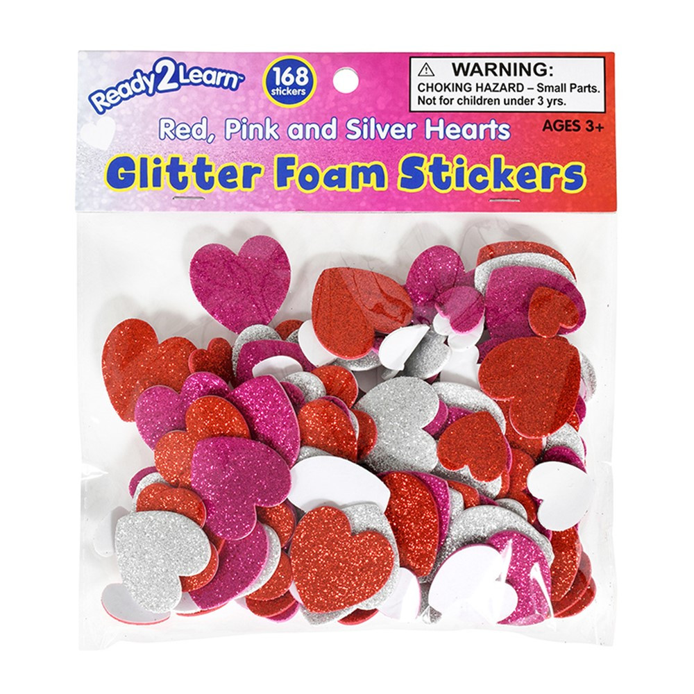 Glitter Foam Stickers Hearts - Pack of 3