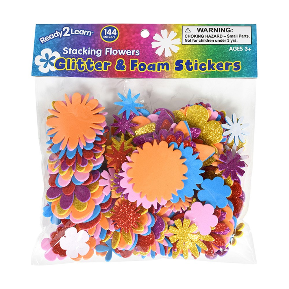 Glitter and Foam Stickers, Stacking Flowers, 144-Piece Set, 3PK