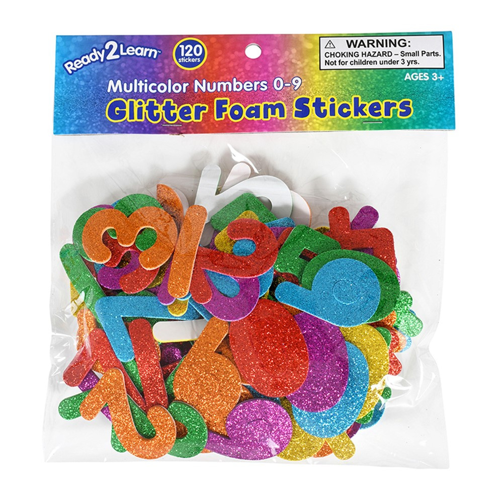 Glitter Foam Stickers, Numbers, Multicolor, 120-Piece Set, 3PK
