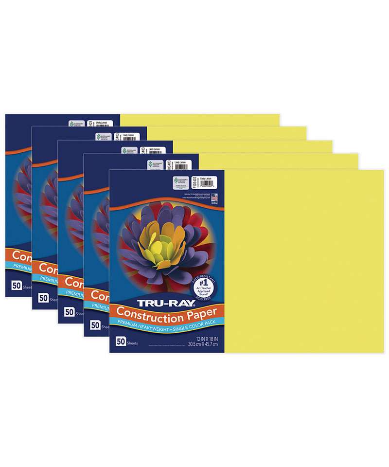PAC103403-5 12 x 18 in. Tru Ray Lively Lemon Construction Paper - Pack of 5