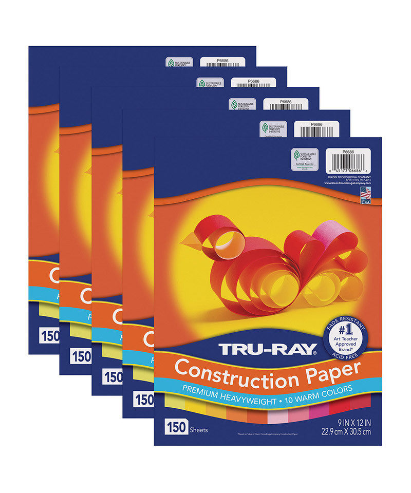 PAC6686-5 Warm Assorted Construction Paper - Pack of 5