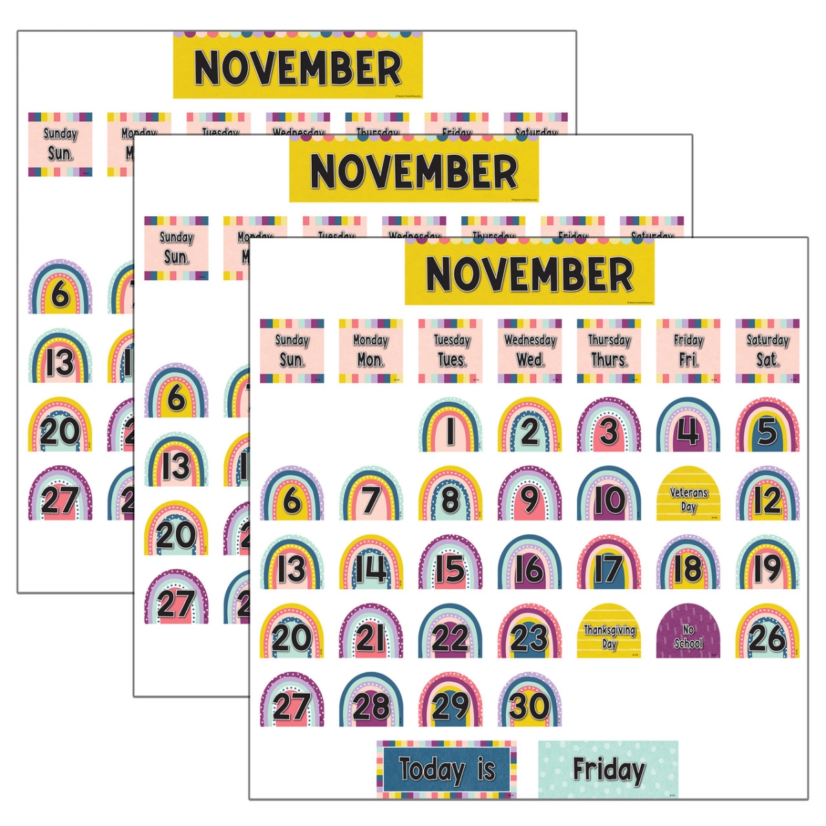 Picture of Teacher Created Resources TCR8344-3 Rainbow Calendar Pocket Chart Cards - Pack of 3