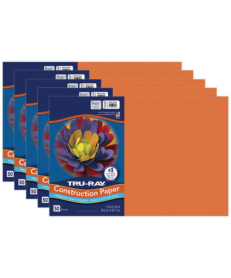 PAC103405-5 12 x 18 in. Tru Ray Construction Paper, Electric Orange - Pack of 5