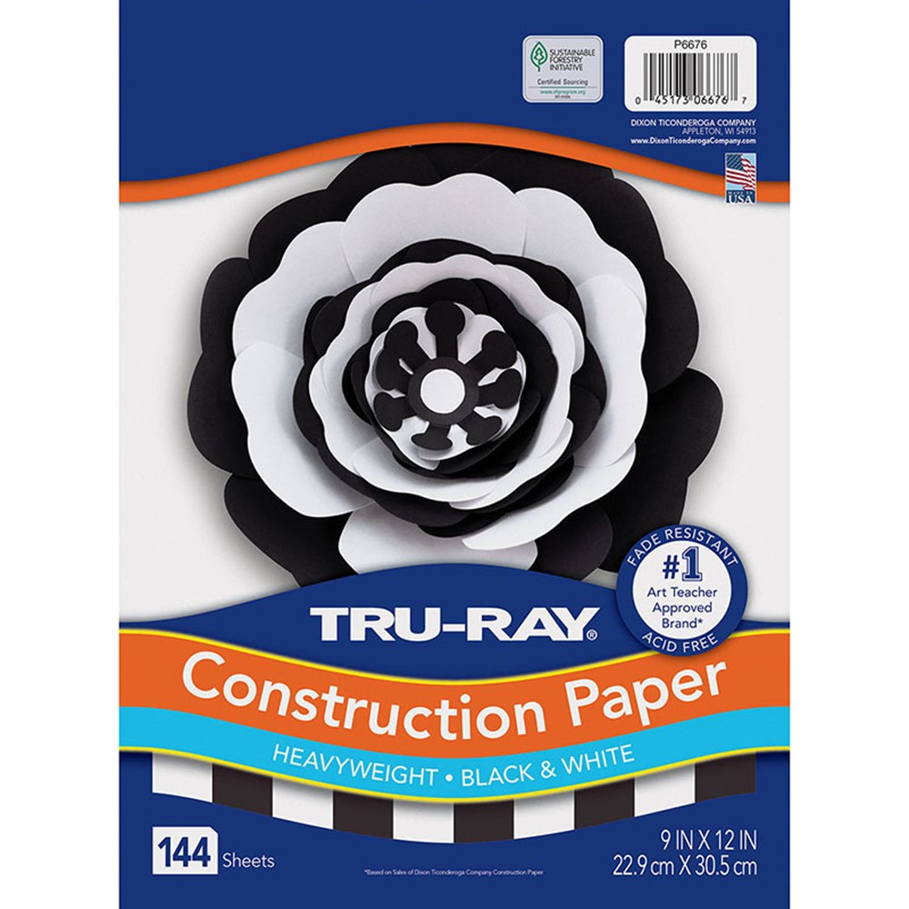 PAC6676-5 9 x 12 in. Premium Construction Paper, Black & White - Pack of 5