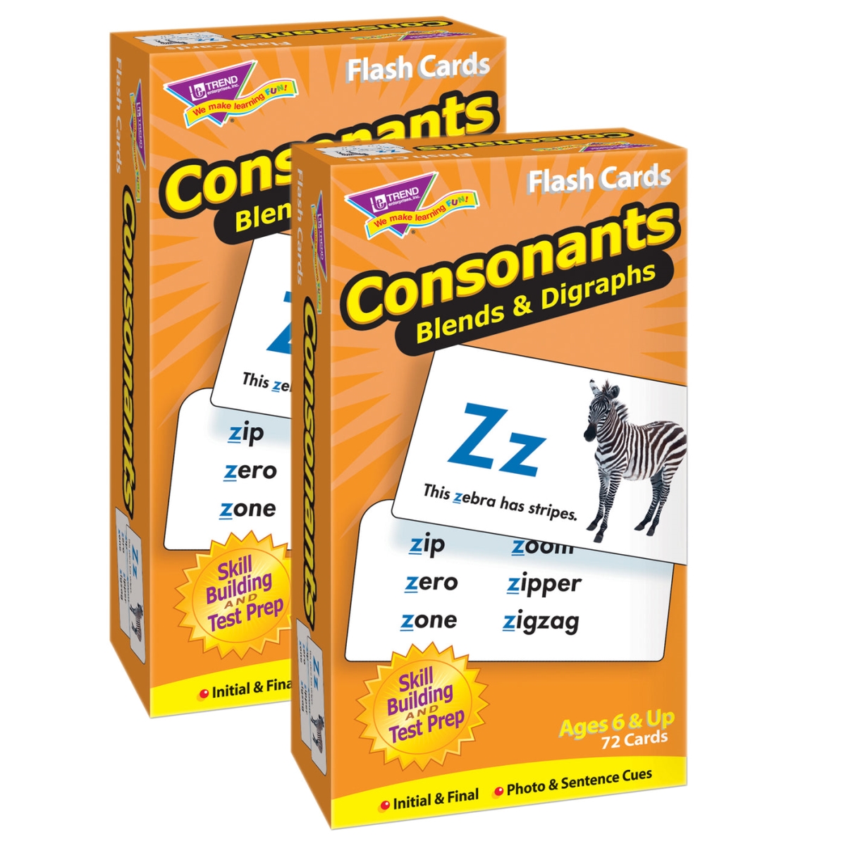 T-53009-2 Consonants Flash Card - 72 per Box - Pack of 2