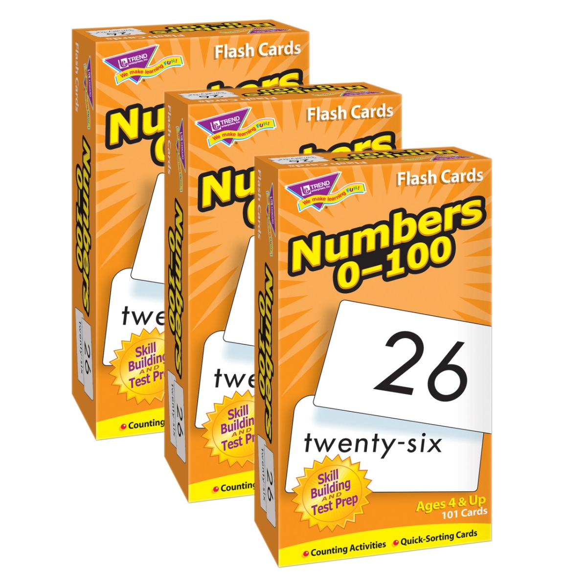 T-53107-3 Numbers 0-100 Flash Cards - Pack of 3