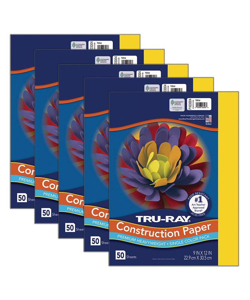 PAC103004-5 9 x 12 in. Tru Ray Construction Paper, Yellow - 50 Sheet - Pack of 5