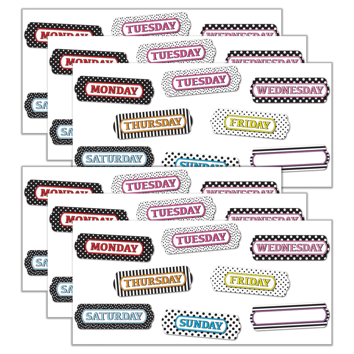 ASH19025-6 Days & Week Magnetic, Black & White - Pack of 6