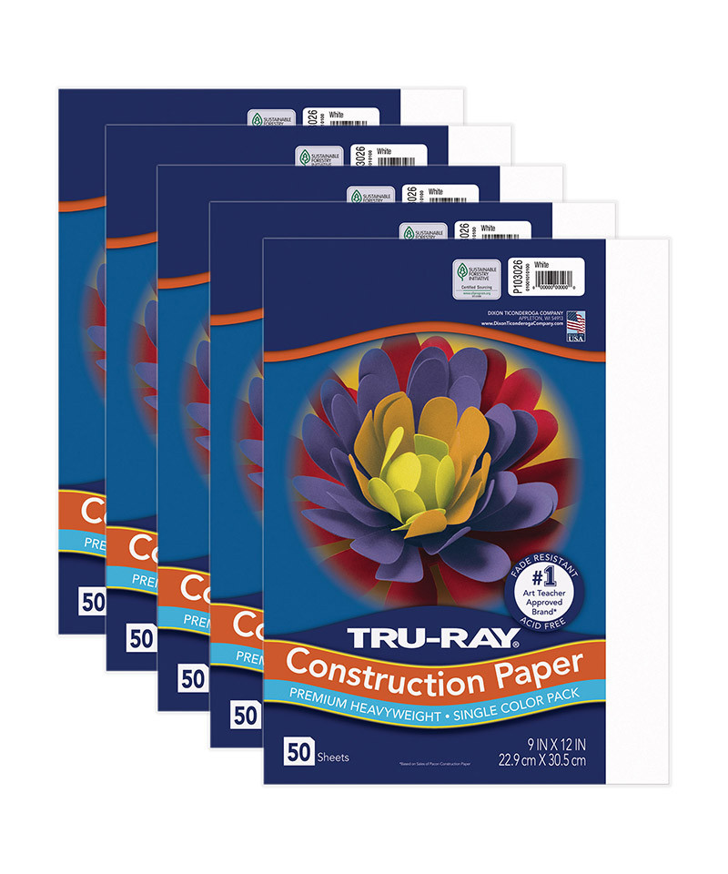 PAC103026-5 9 x 12 in. Tru Ray Construction Paper, White - 50 Sheet - Pack of 5
