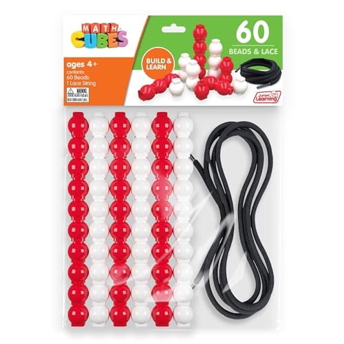 JRLMC115 Bead Cubes & Lace String, Hands-on Math Learning & Development, Kids, Multi Color - Set of 60