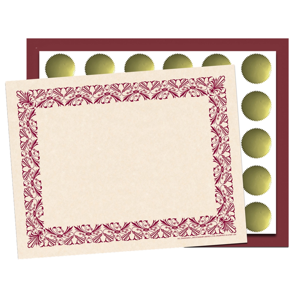H-VA439 Maroon Border Paper Folder Gold Seal Art Deco Set