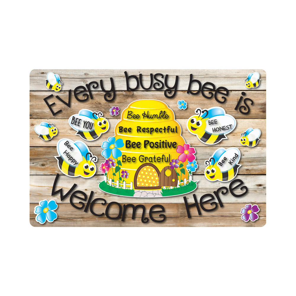 ASH91504 15.5 x 23.5 in. Smart Poly Bee Hive Theme Values Welcome Mat with Slip Resistant Backing