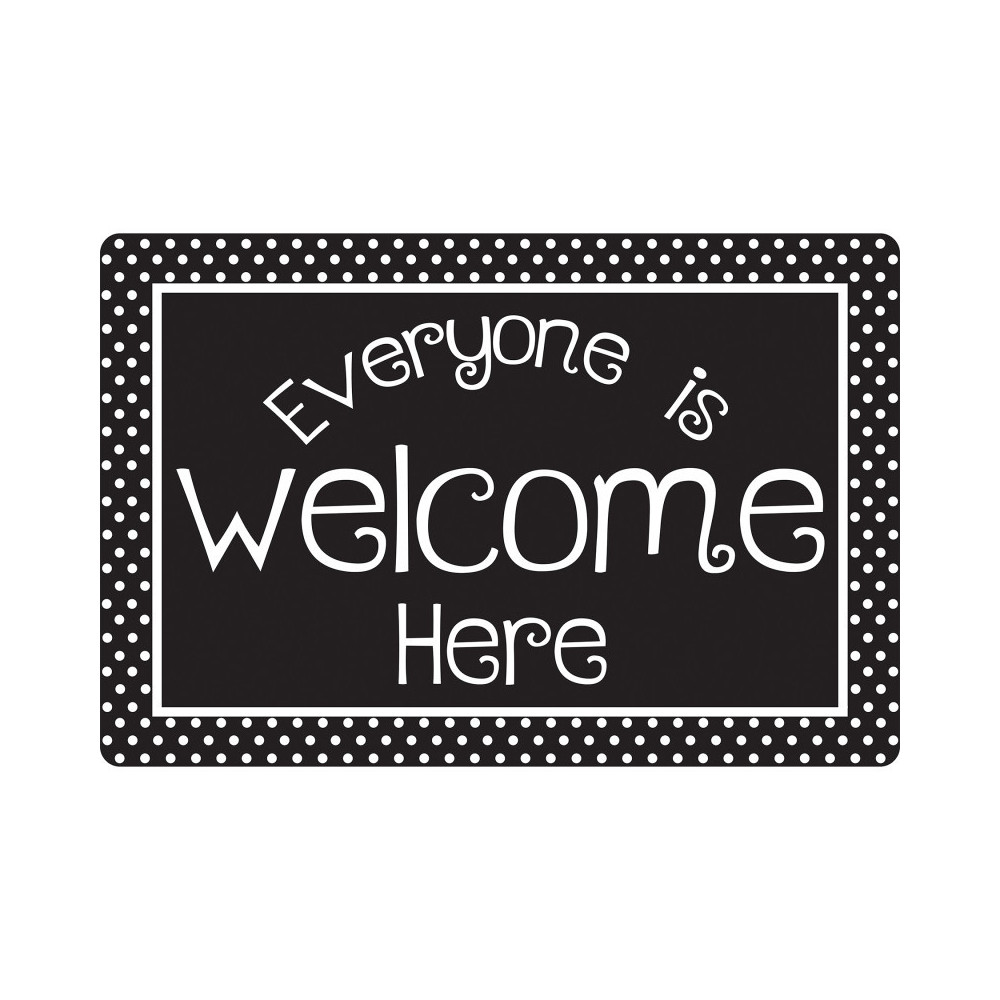 ASH91509 15.5 x 23.5 in. Smart Poly Black & White Dots Everyone is Welcome Here Mat with Slip Resistant Backing