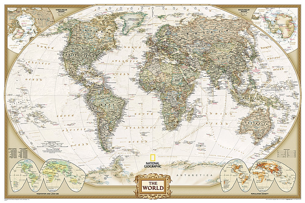 World Executive Map, Poster Size and Laminated, 36'' x 24''
