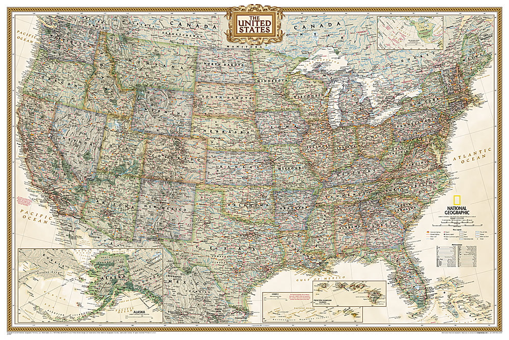 United States Executive Map, Poster Size and Laminated, 36'' x 24''