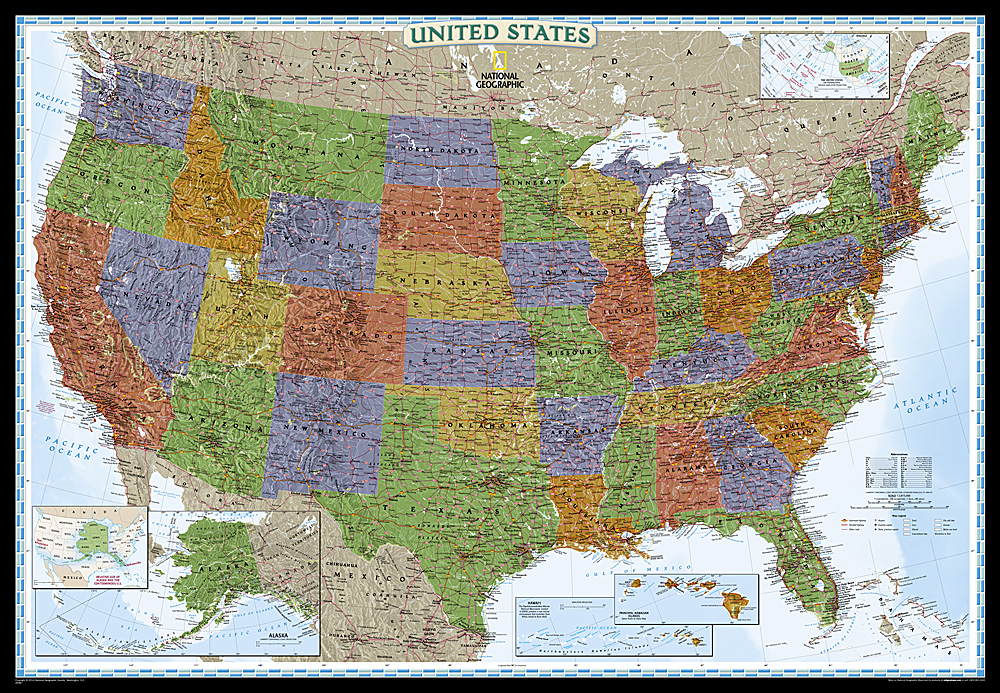 United States Decorator Map, Enlarged and Laminated, 43.5'' x 30.5''
