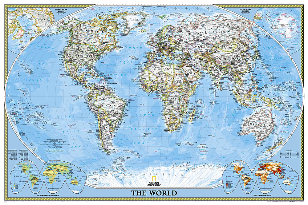World Classic Map, Poster Size and Laminated, 36'' x 24''