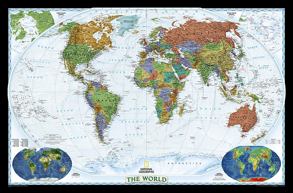 World Decorator Map, Enlarged and Laminated, 73'' x 48''