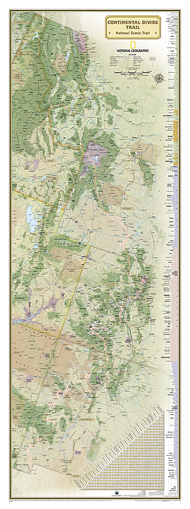 Continental Divide Trail Map, Laminated, 18'' x 48''
