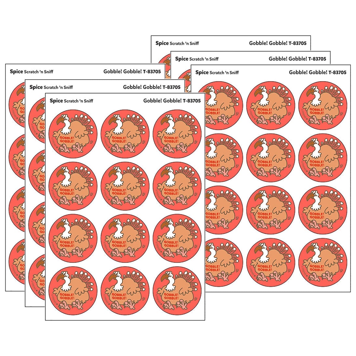 T-83705-6 Gobble Gobble & Spice Scent Retro Scratch N Sniff Stinky Stickers - Pack of 6
