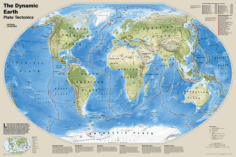 The Dynamic Earth, Plate Tectonics Map, Laminated, 36'' x 24''