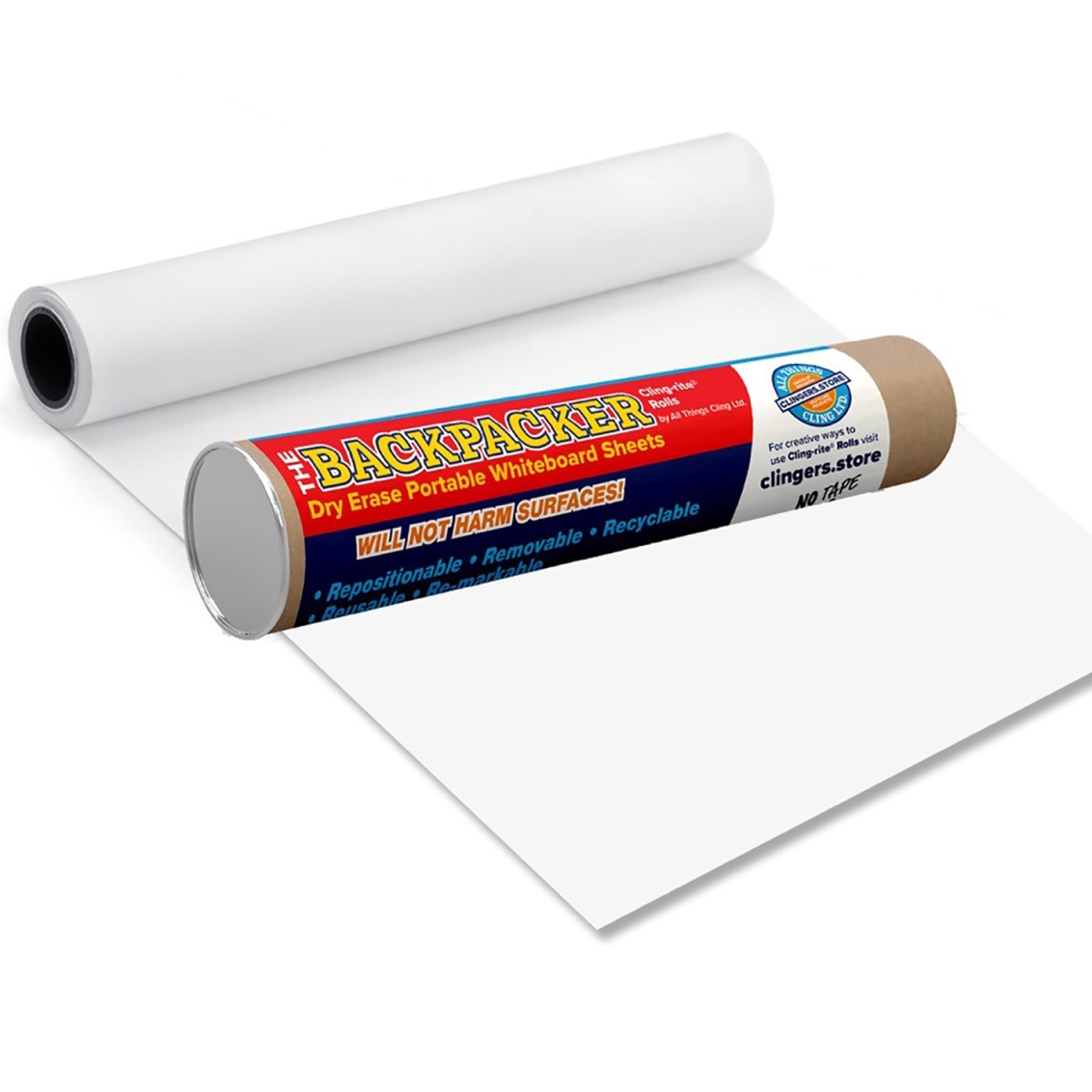 Backpacker Cling-rite Roll, 12in x 18in Perforated Sheets, 30 Dry-Erase Sheets Per Roll