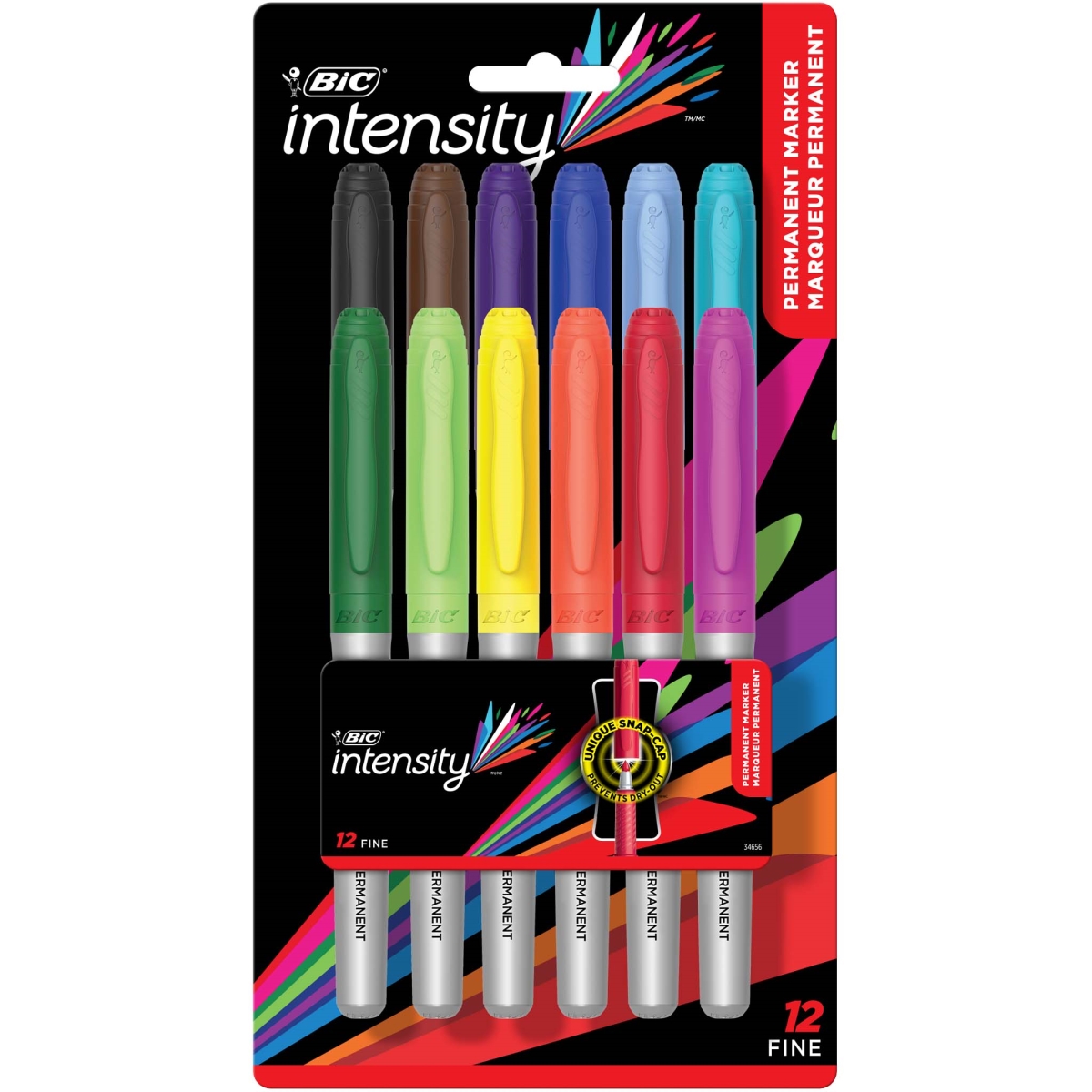 USA GPMAP12NAST Fine Point Permanent Markers, Assorted Color - 12 Count