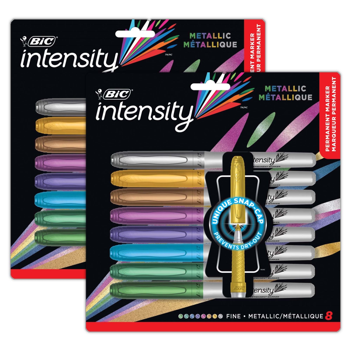 Intensity Metallic Permanent Markers, Fine Point, Assorted Metallic, 8 Colors, 2PK