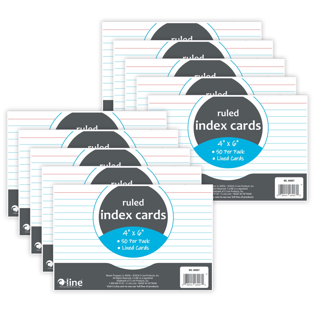 C-Line Products CLI48907-10 4 x 6 in. Ruled Index Cards, White - Pack of 10