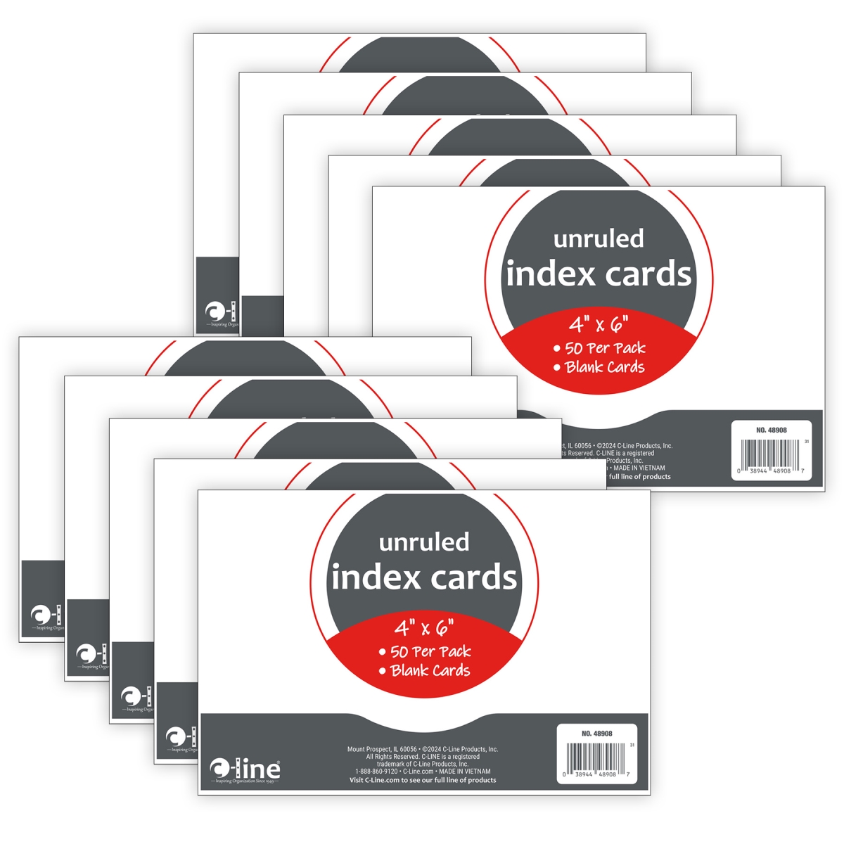 C-Line Products CLI48908-10 4 x 6 in. Plain Index Cards, White - Pack of 10