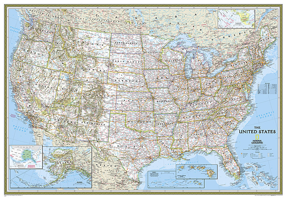 United States Classic Map, Enlarged and Laminated, 69.25'' x 48''