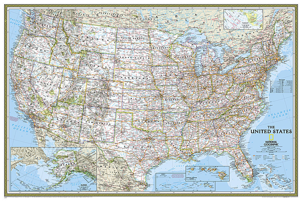 United States Classic Map, Poster Size and Laminated, 36'' x 24''