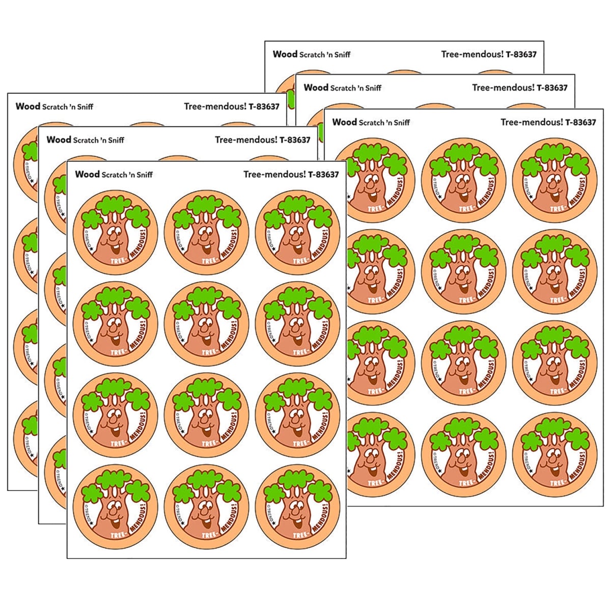 T-83637-6 Tree-Mendous & Wood Scent Retro Scratch N Sniff Stinky Stickers - Pack of 6